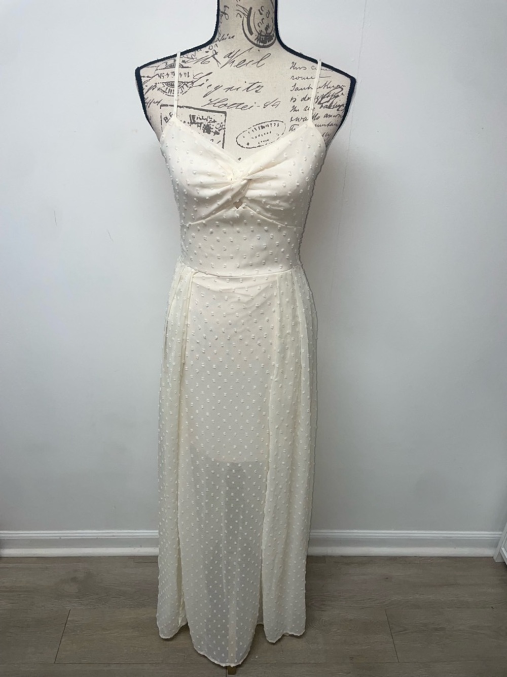 SHEIN Ivory Swiss Dot Maxi Dress with Twist Front